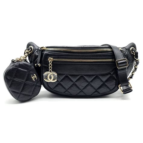 chanel fanny pack waist bag quilted diamond crumpled/glazed black|Chanel Fanny Pack Waist Bag Quilted Diamond .